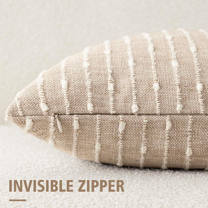 Foindtower Decorative Striped Boucle Throw Pillow Cover 18x18 Natural Beige