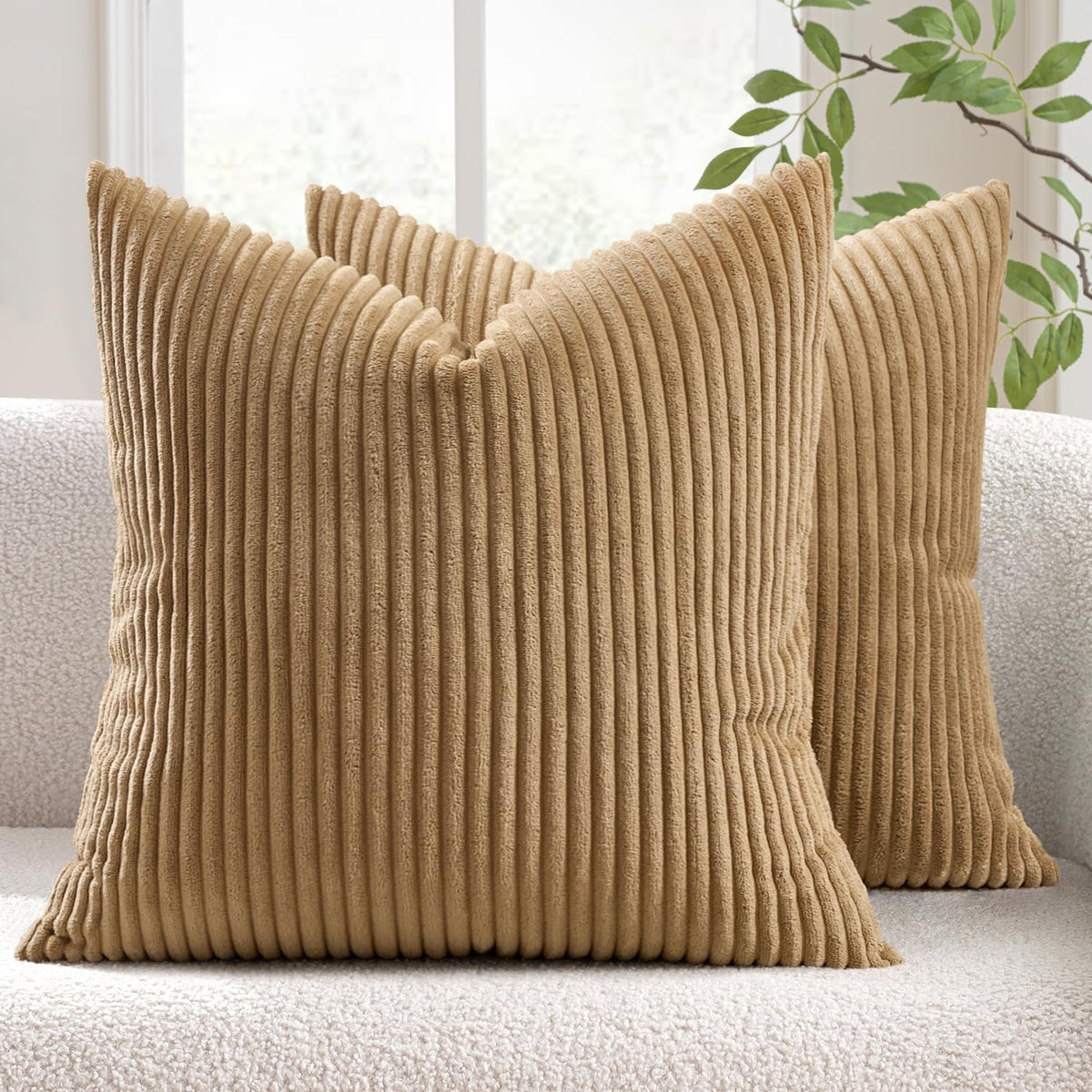 MIULEE Fall Decorative Corduroy Throw Pillow Covers Set of 2 18x18 Orange
