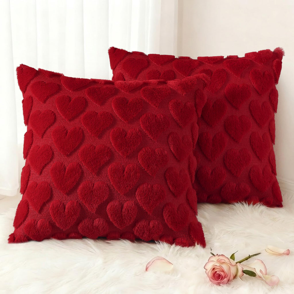 decorUhome Light Rust Pumpkin Faux Fur Throw Pillow Covers 18x18 Set of 2