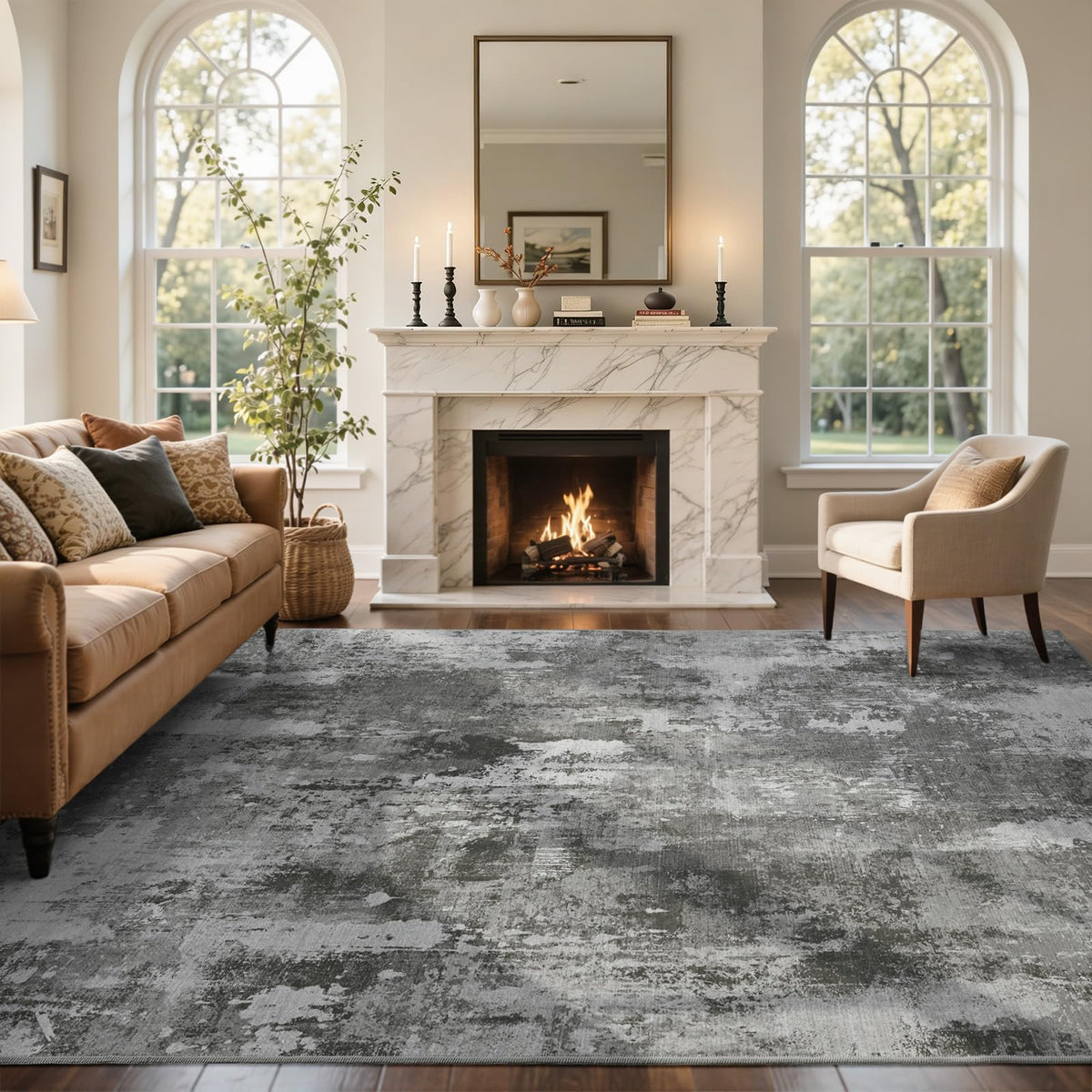 6x9 Ft Abstract Washable Area Rugs for Living Room Blue