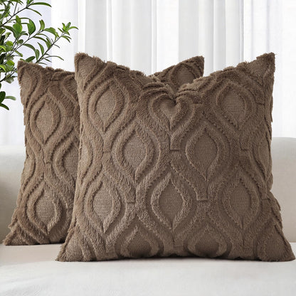 decorUhome Faux Fur Plush Soft Beige Throw Pillow Covers 18x18 Set of 2