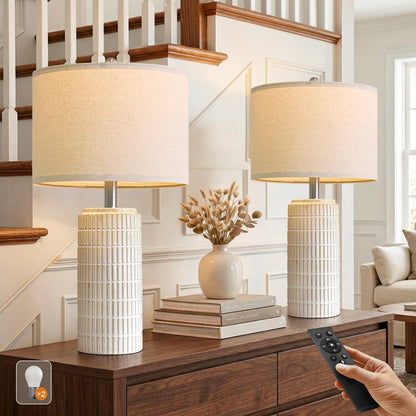 PoKat 23'' Bedside Table Lamp for Bedroom Nightstands, Modern Ceramic Decor