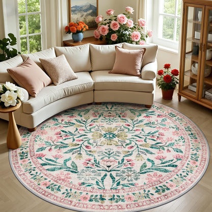 PLHXFR Area Rug Living Room: 5x7 Floral Washable Boho Carpet Dark Green
