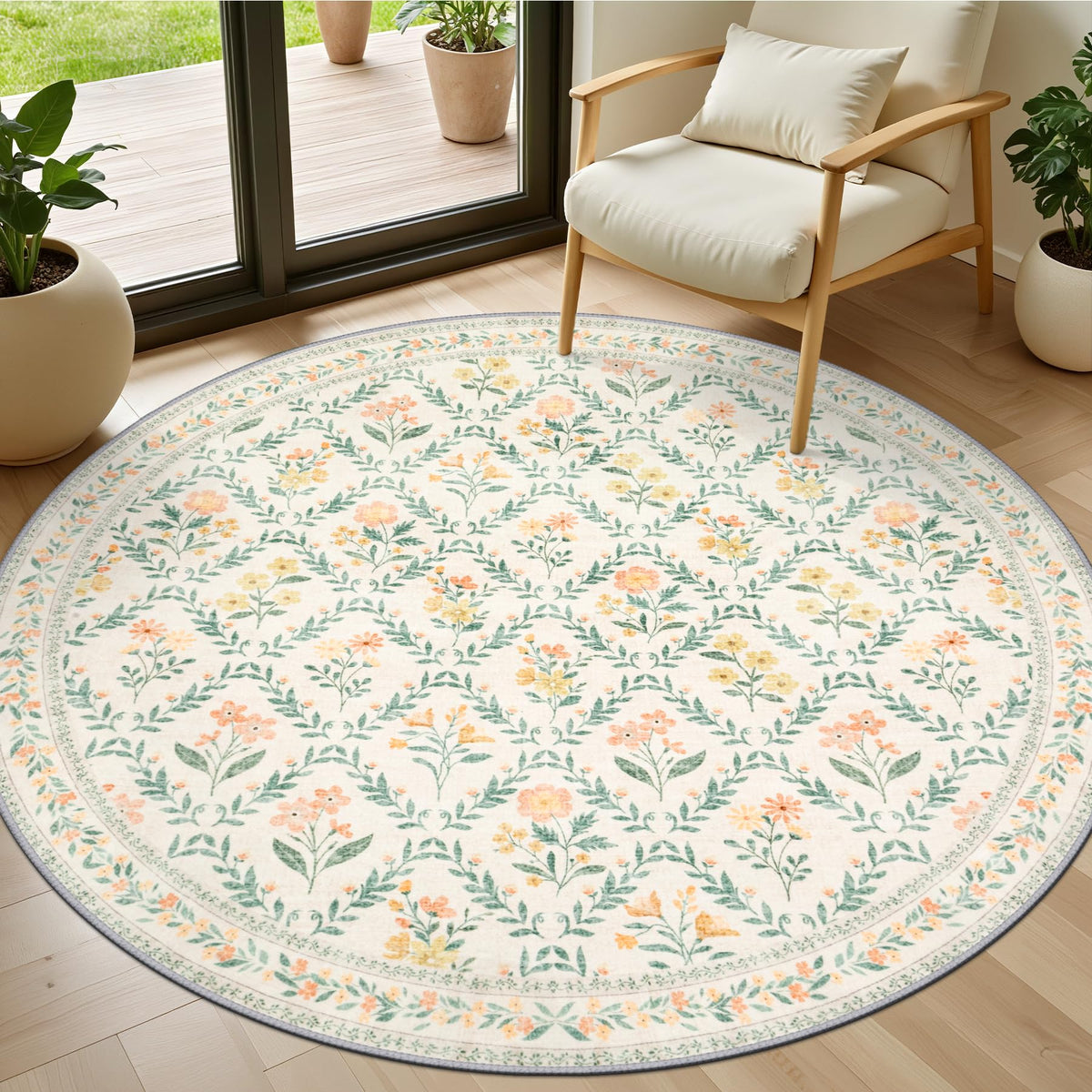PLHXFR Area Rug Living Room: 5x7 Floral Washable Boho Carpet Dark Green