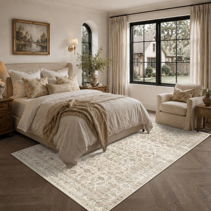 JOOJA 6x9 Brown Vintage Boho Washable Area Rug, Soft Low Pile Floor Carpet