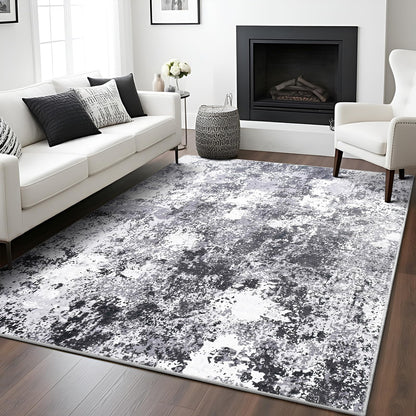 Modern Abstract 3x5 Rug, Non Slip Entryway Rug, Soft Machine Washable Rugs for Indoor Entry, Low Pile Stain Resistant Distressed Rug for Living Room, Bedroom, Dark Grey Blue