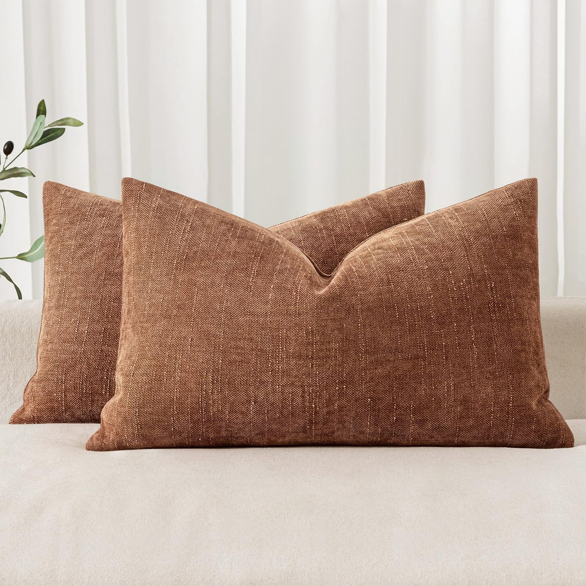 MIULEE Textured Chenille Throw Pillow Covers 20x20 Inch Taupe Grey