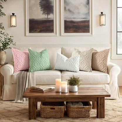 decorUhome Faux Fur Plush Soft Beige Throw Pillow Covers 18x18 Set of 2