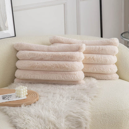 Neelvin Pink Faux Fur Cozy Soft Striped Decorative Throw Pillow Covers 18x18 inch Set of 2,Velvet Pillowcase Cushion Case for Sofa Couch
