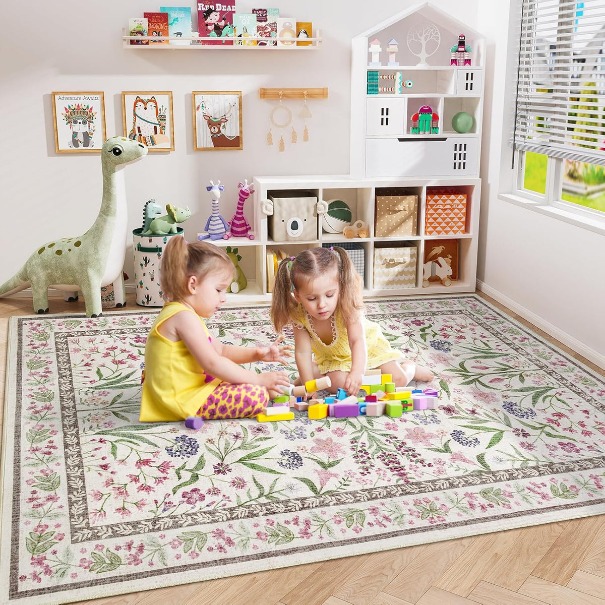 Amearea 6x9 Pink Rugs for Bedroom Girls, Floral Area Rugs for Living Room