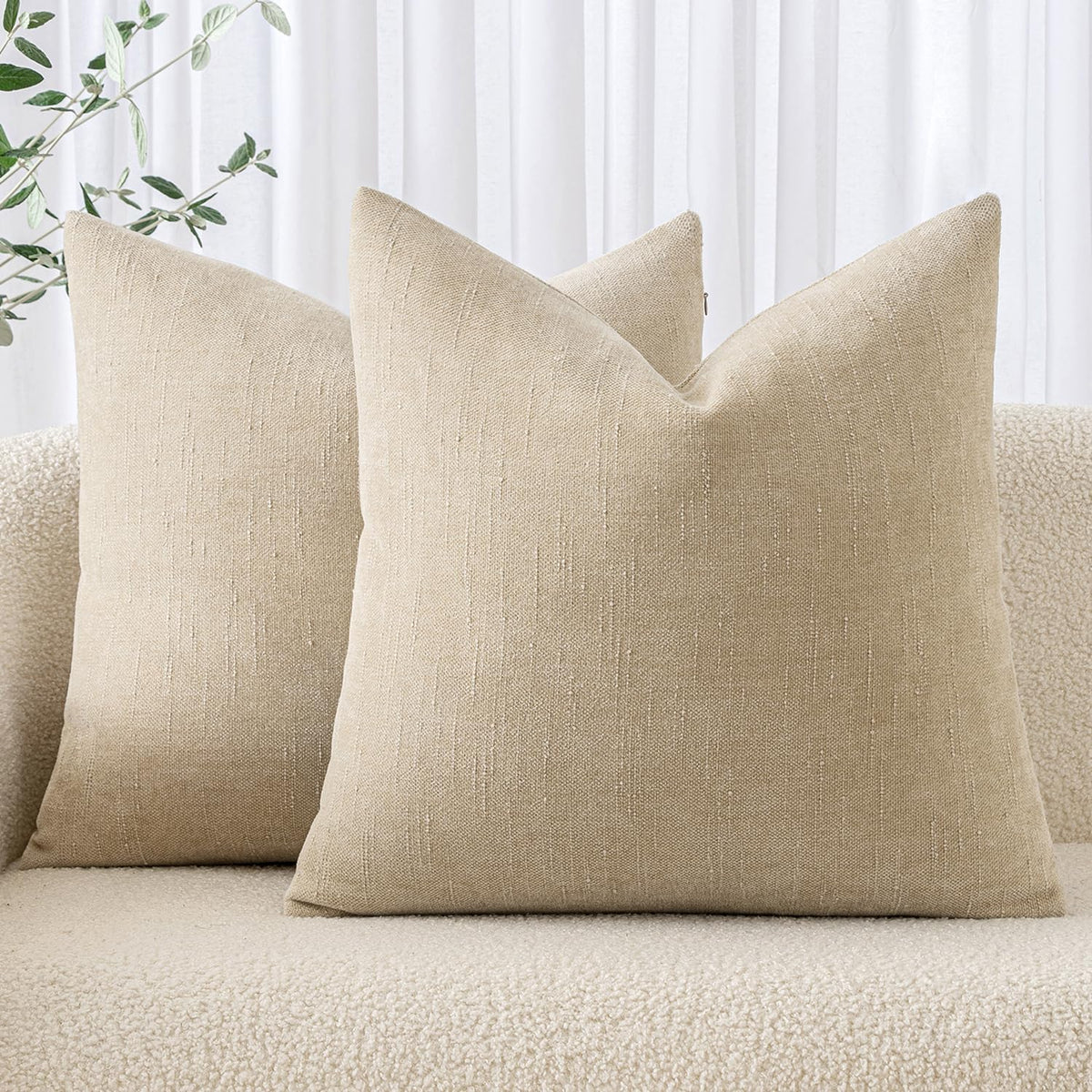 MIULEE Textured Chenille Throw Pillow Covers 20x20 Inch Taupe Grey