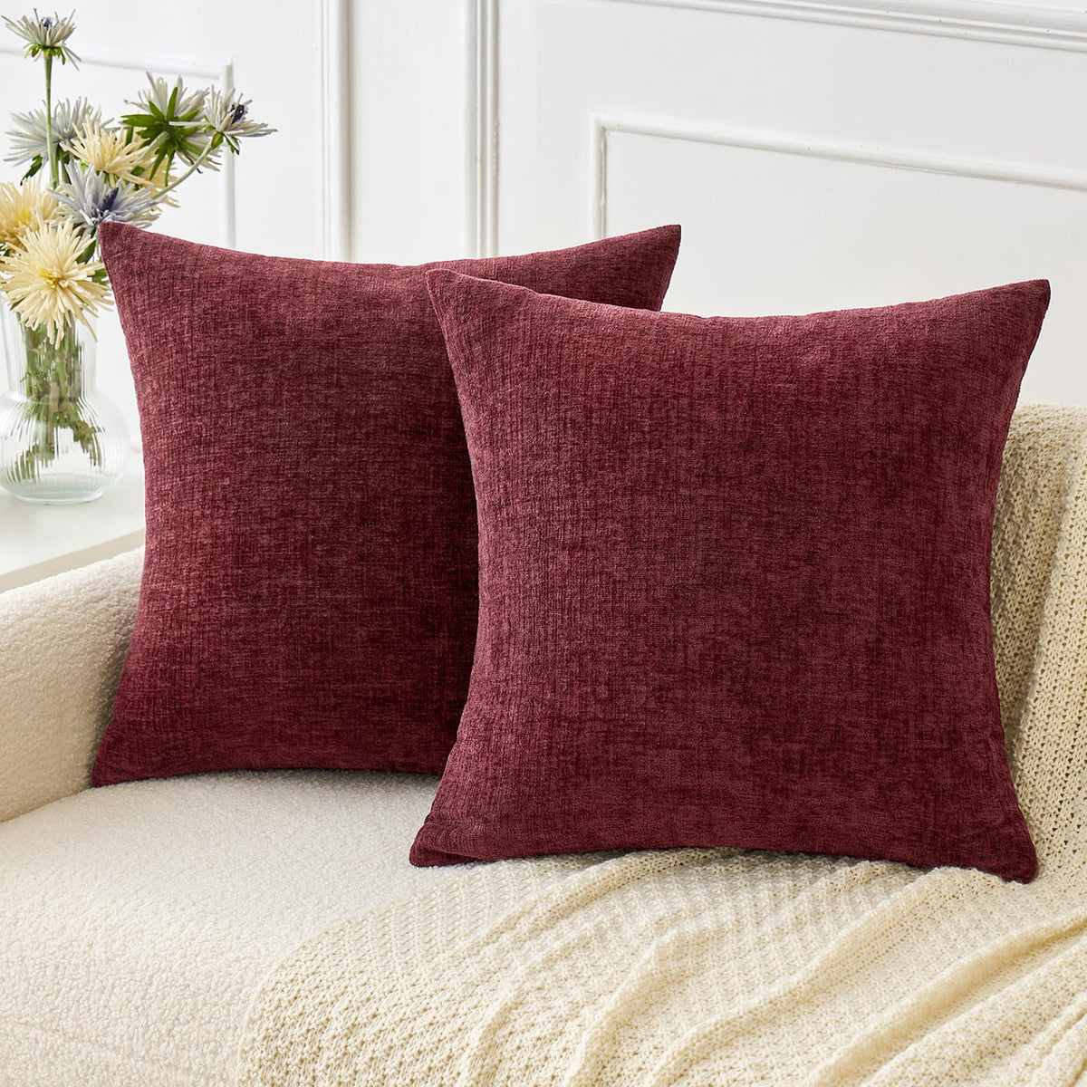 MIULEE Soft Chenille Fall Throw Pillow Covers Burnt Orange 18x18 Pack of 2