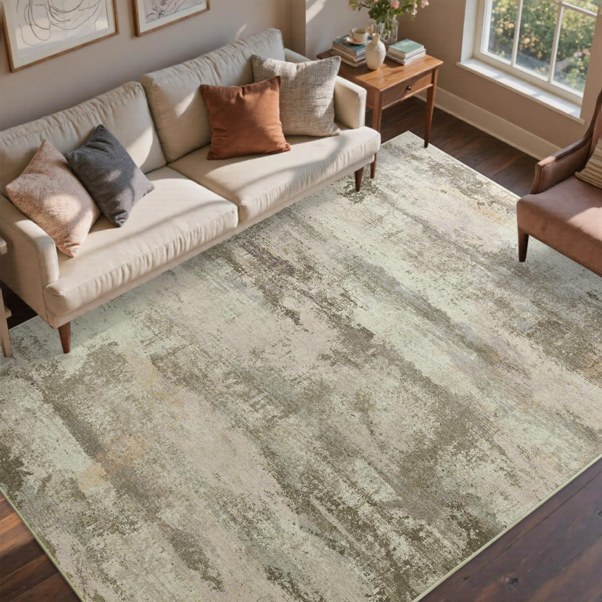 6x9 Ft Abstract Washable Area Rugs for Living Room Blue