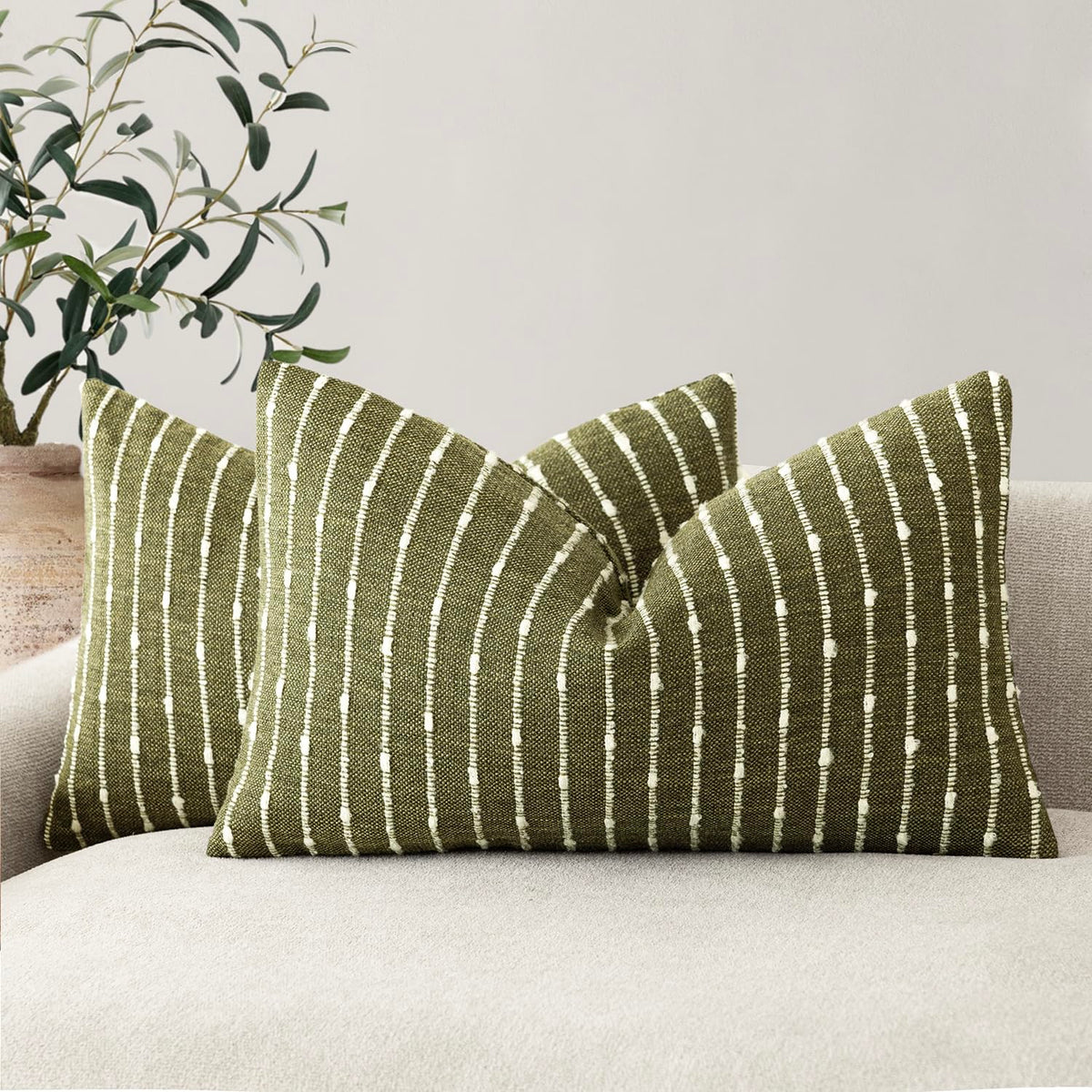 Foindtower Decorative Striped Boucle Throw Pillow Cover 18x18 Natural Beige