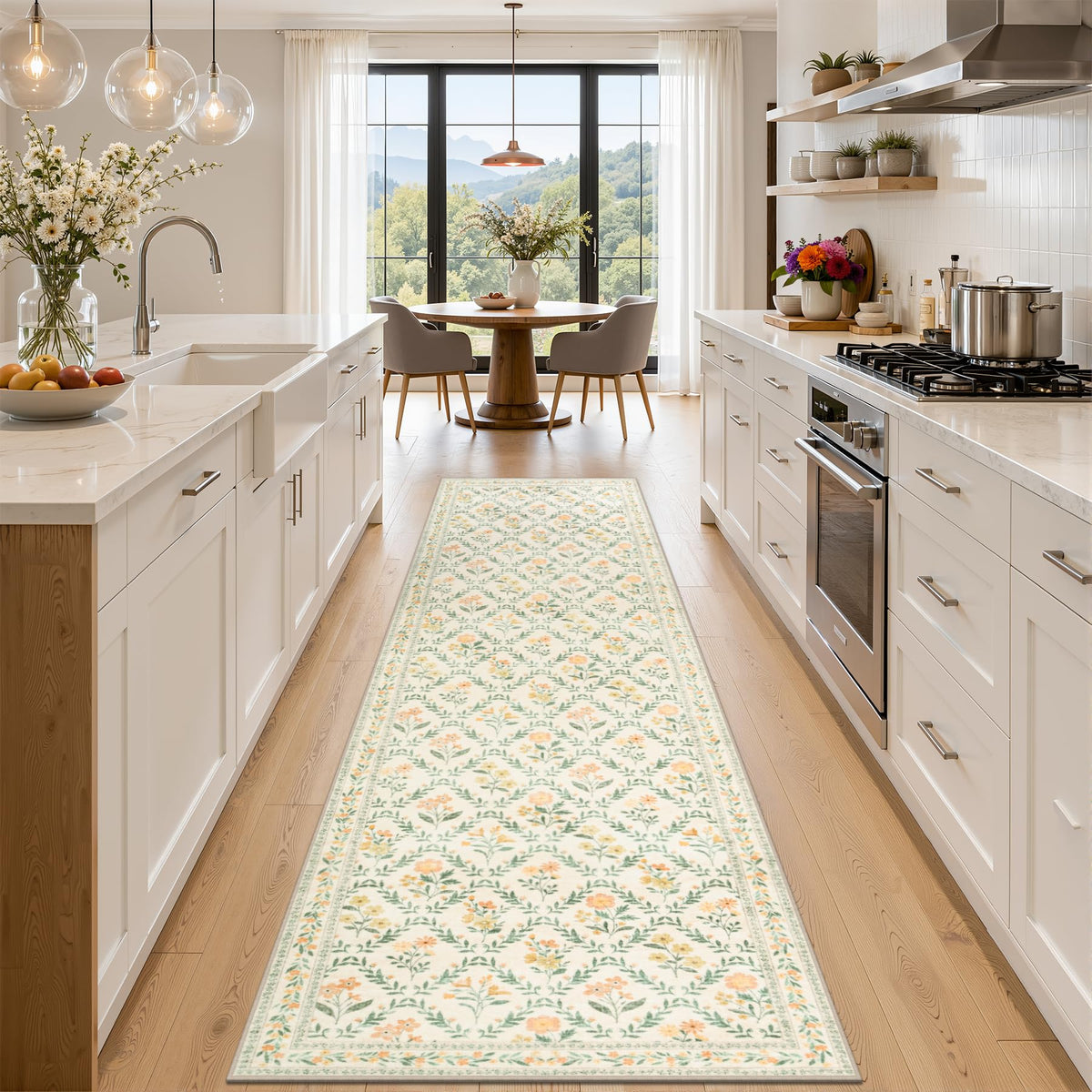 PLHXFR Area Rug Living Room: 5x7 Floral Washable Boho Carpet Dark Green