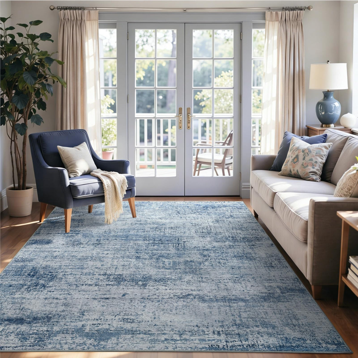 6x9 Ft Abstract Washable Area Rugs for Living Room Blue