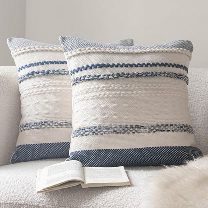 Cethom Boho Throw Pillow Covers 18x18 Inch Set of 2, Blue Textured Decorative Couch Pillow Cases for Farmhouse Home Decor, Accent Cushion Cover for Sofa, Bed, Living Room, Bedroom