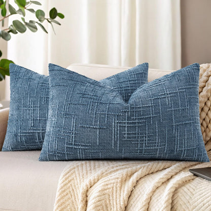 decorUhome Textured Chenille Throw Pillow Covers 18x18 Set of 2 Cream White