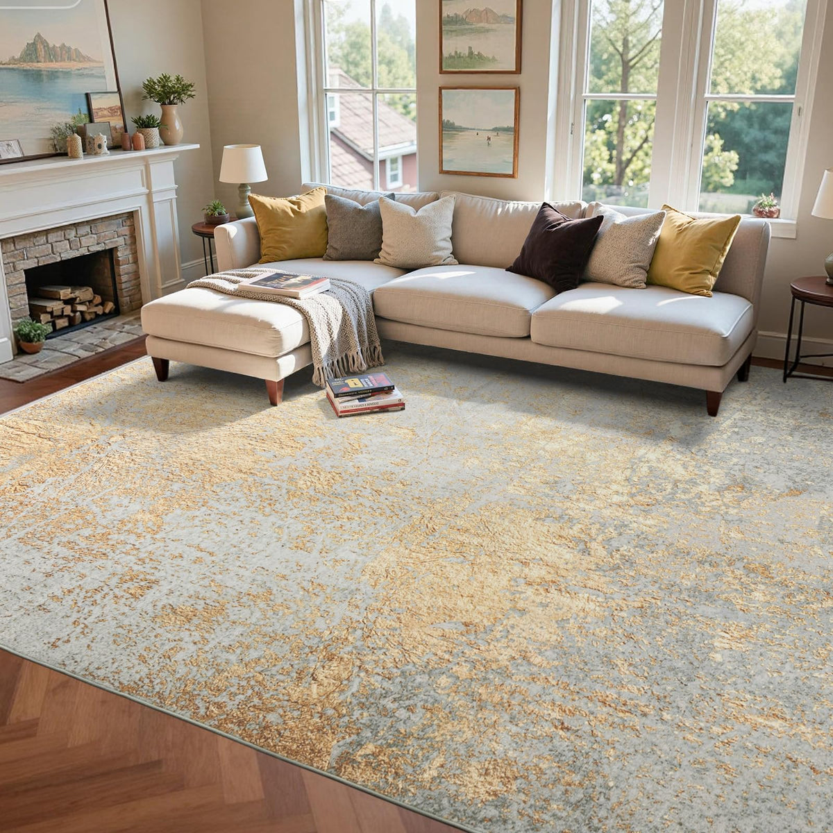 6x9 Ft Abstract Washable Area Rugs for Living Room Blue
