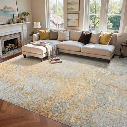6x9 Ft Abstract Washable Area Rugs for Living Room Blue