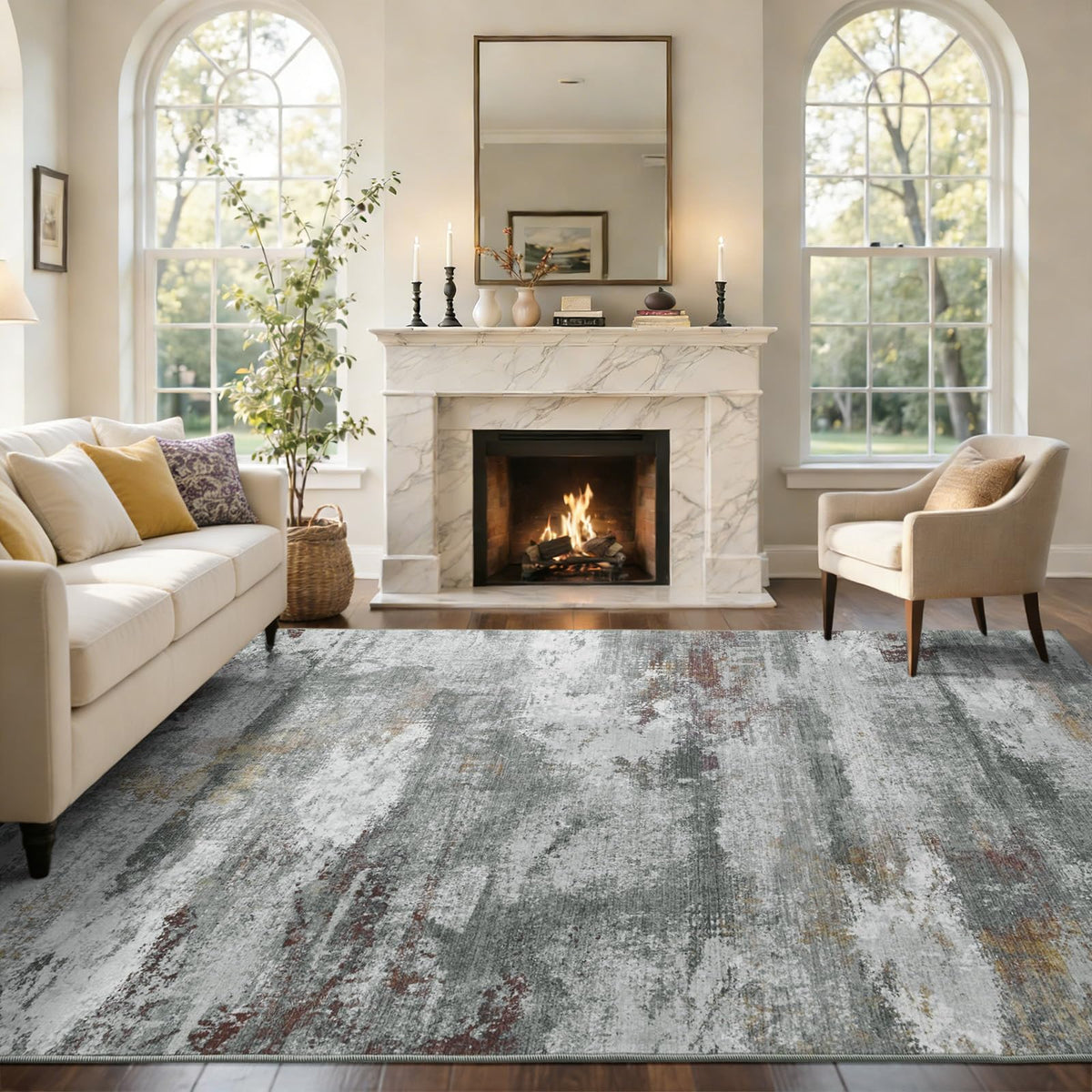 6x9 Ft Abstract Washable Area Rugs for Living Room Blue