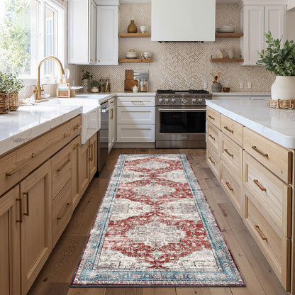 CHAMPLANT 6'x9' Washable Vintage Area Rug Boho Chic Medallion Distressed Design Non-Shedding Easy Care Ideal for High Traffic Areas in Living Room Bedroom Kitchen Office Large Carpet