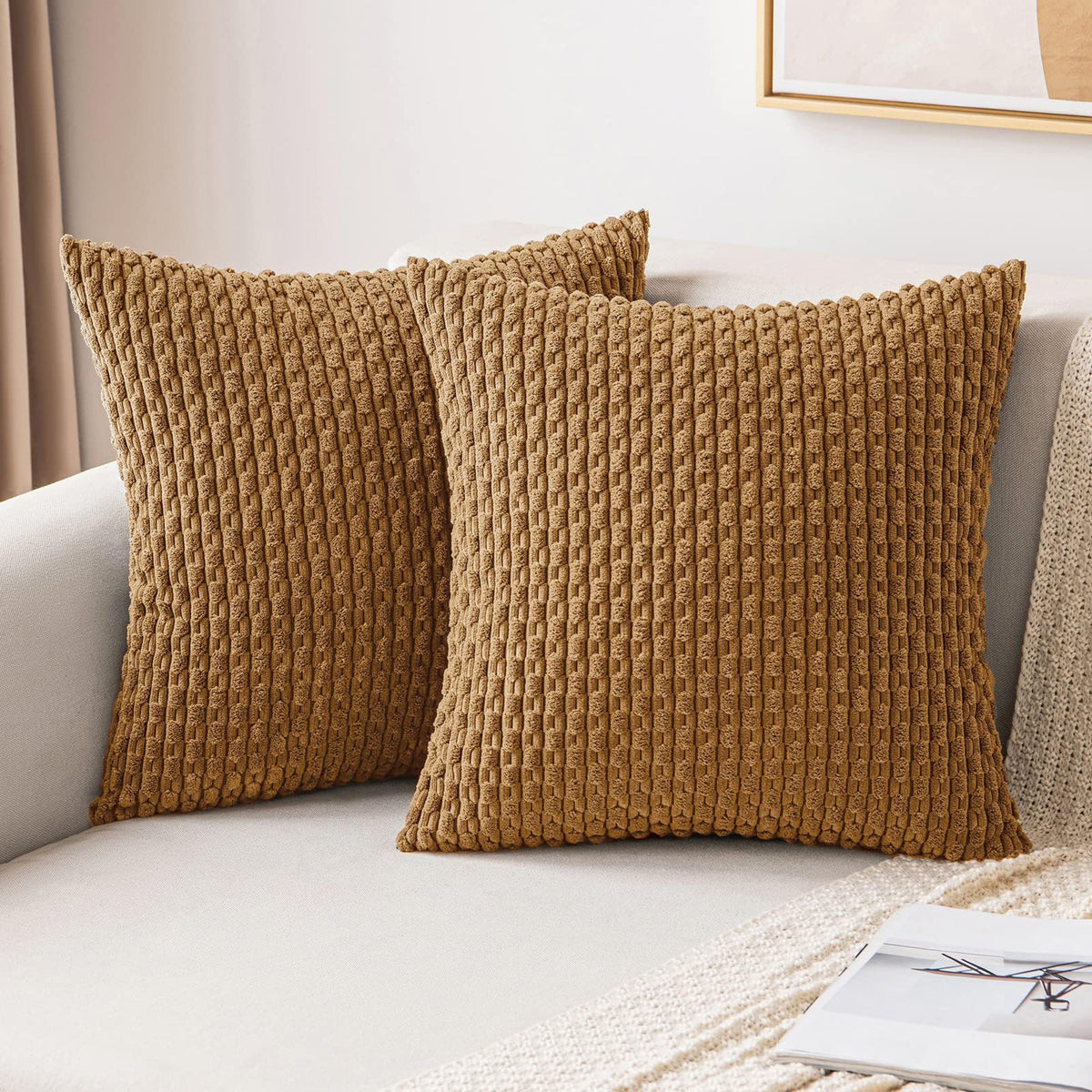 MIULEE Decorative Throw Pillow Covers 18x18 Sage Green Textured Corduroy