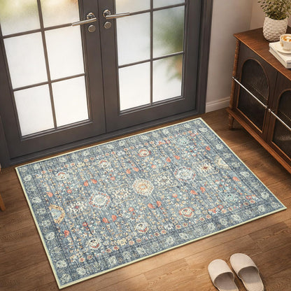 Goideal Washable Rug 4x6, Beige Area Rugs Non Slip, Indoor Low Pile Carpet with Rubber Backing for Living Room Kitchen Bathroom Entryway Office Bedroom