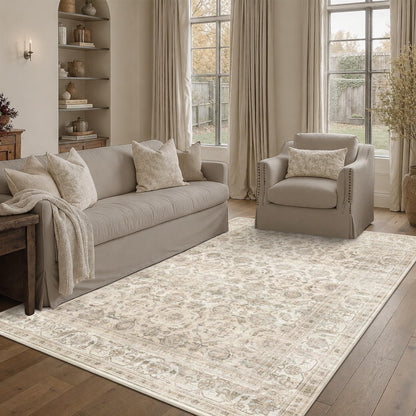 JOOJA 6x9 Brown Vintage Boho Washable Area Rug, Soft Low Pile Floor Carpet