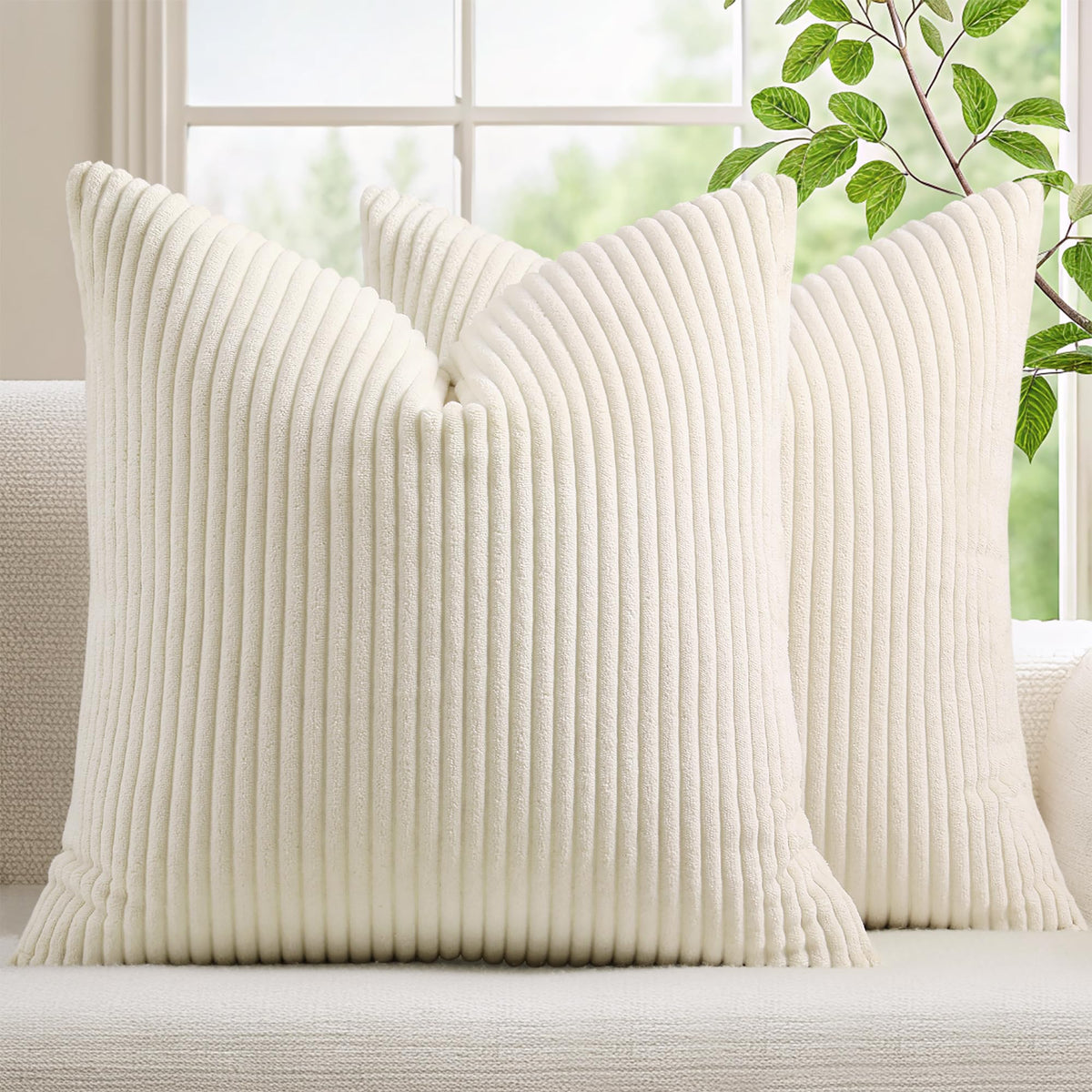 Mecatny Corduroy Fall Throw Pillow Covers 18x18 Set of 2 Olive Green