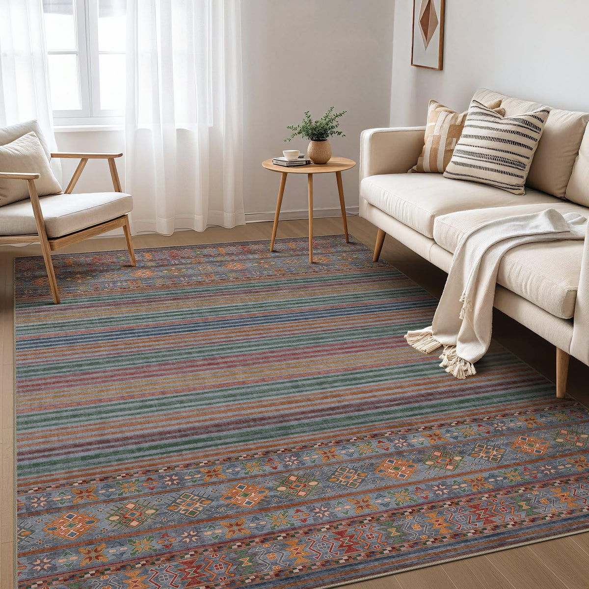 Nakagishi Boho 5x7 Area Rug Living Room Rugs Machine Washable Beige/Brown