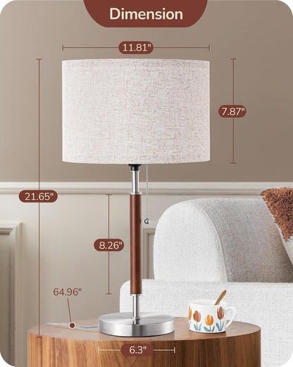 EDISHINE Mid Century Table Lamp, Pull Chain Switch, Bedroom, Living Room