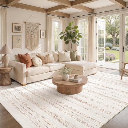 Nakagishi Boho 5x7 Area Rug Living Room Rugs Machine Washable Beige/Brown
