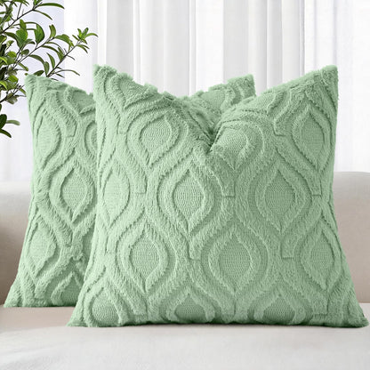 decorUhome Faux Fur Plush Soft Beige Throw Pillow Covers 18x18 Set of 2