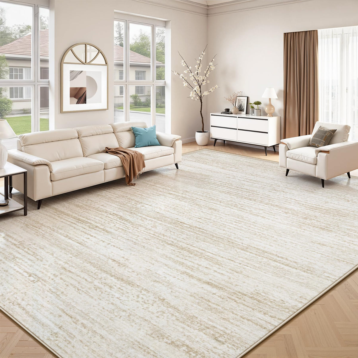 Area Rug 8x10 Living Room Rugs: Washable Modern Rug Large Non-Slip Soft Rugs Stain Resistant Printed Rug Indoor Carpet for Bedroom Kitchen Dining Room Nursery Playroom Home(Beige, 8'x10')