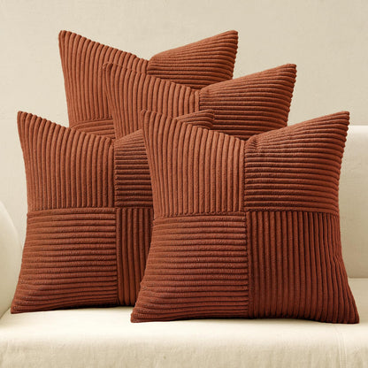 MIULEE Fall Teal Orange Decorative Throw Pillow Covers 18x18 Inch Set of 4 Boho Corduroy Striped Cushion Cases Modern Farmhouse Patchwork Pillow Cases for Couch Sofa Bedroom Home Decor