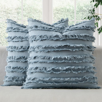 MIULEE Boho Linen Striped Throw Pillow Covers 16x16, Light Blue