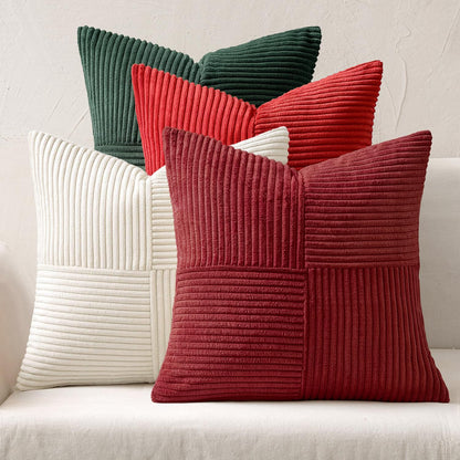 MIULEE Fall Teal Orange Decorative Throw Pillow Covers 18x18 Inch Set of 4 Boho Corduroy Striped Cushion Cases Modern Farmhouse Patchwork Pillow Cases for Couch Sofa Bedroom Home Decor