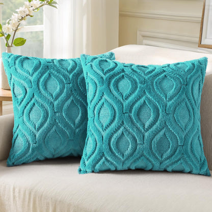 decorUhome Faux Fur Plush Soft Beige Throw Pillow Covers 18x18 Set of 2