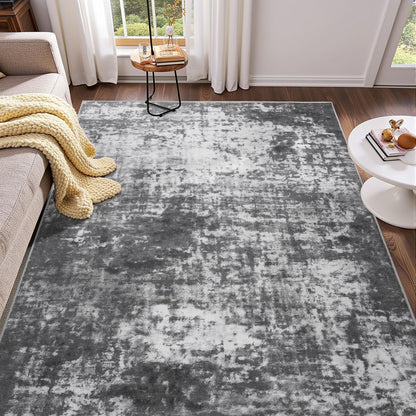 Modern Abstract 3x5 Rug, Non Slip Entryway Rug, Soft Machine Washable Rugs for Indoor Entry, Low Pile Stain Resistant Distressed Rug for Living Room, Bedroom, Dark Grey Blue
