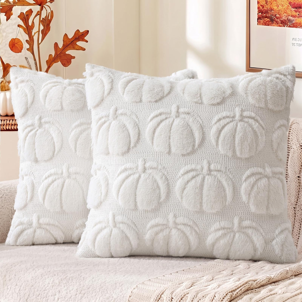 decorUhome Light Rust Pumpkin Faux Fur Throw Pillow Covers 18x18 Set of 2