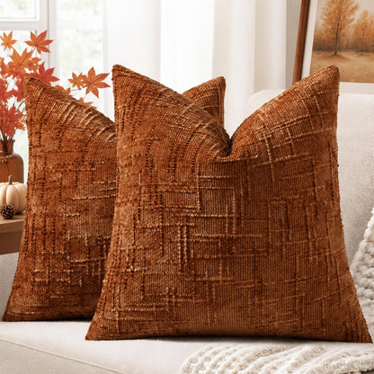 decorUhome Textured Chenille Throw Pillow Covers 18x18 Set of 2 Cream White