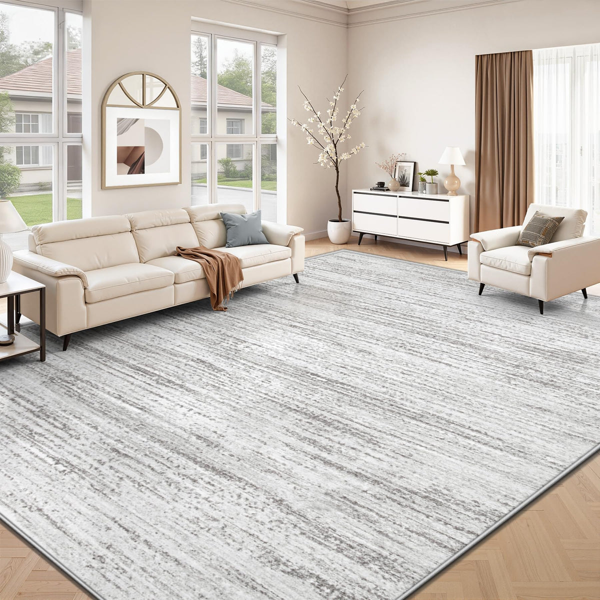 Area Rug 8x10 Living Room Rugs: Washable Modern Rug Large Non-Slip Soft Rugs Stain Resistant Printed Rug Indoor Carpet for Bedroom Kitchen Dining Room Nursery Playroom Home(Beige, 8'x10')