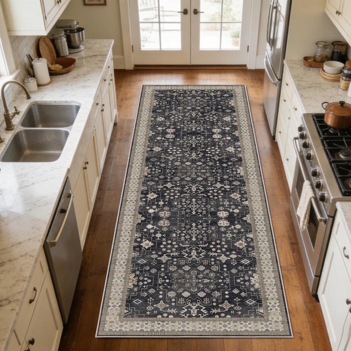 8x10 Washable Area Rugs for Living Room (Charcoal Blush Ivory)