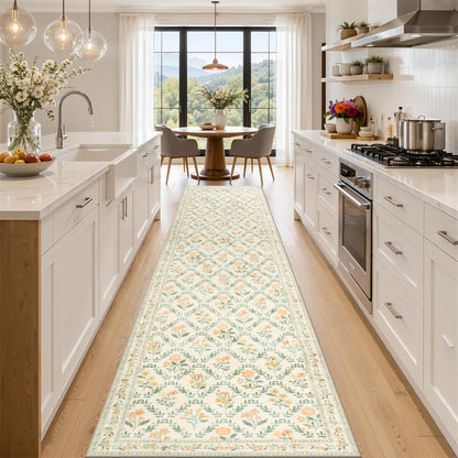 PLHXFR Area Rug Living Room: 5x7 Floral Washable Boho Carpet Dark Green