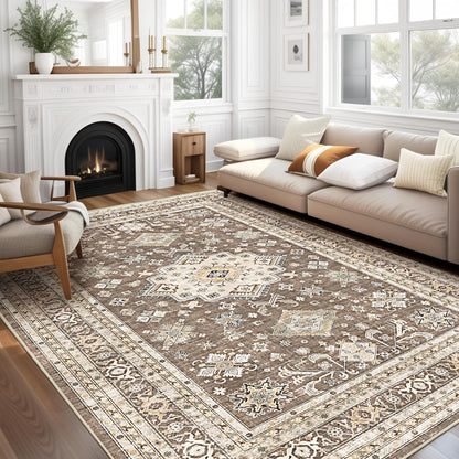 cotiled 5x7 Area Rug for Living Room, Washable, Traditional, Beige