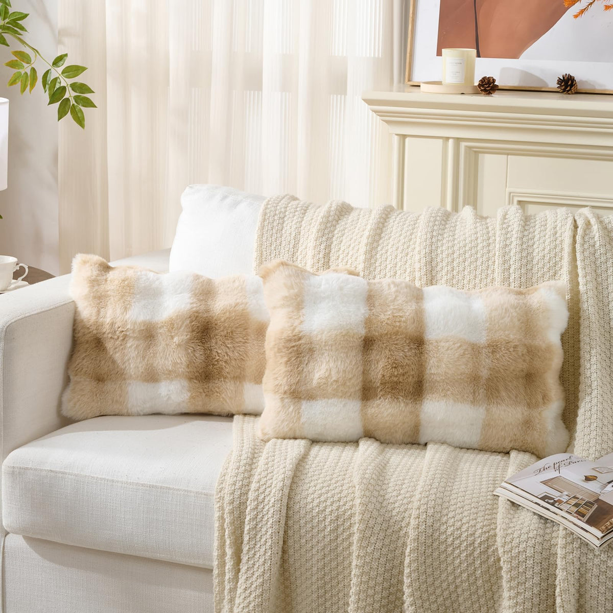 Cheetah Print Faux Fur Fluffy Pillowcases,Plush Soft Throw Pillow Covers, Fuzzy Decorative Leopard Print Pillow Cases, Furry Brown Leopard Cushion Covers for Couch Sofa-18x18 inch Set of 2