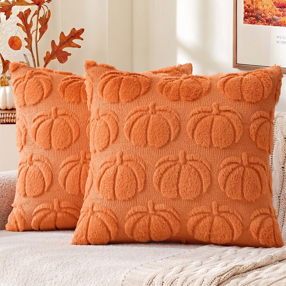 decorUhome Light Rust Pumpkin Faux Fur Throw Pillow Covers 18x18 Set of 2