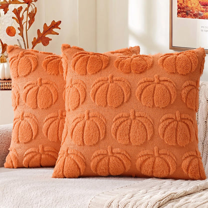 decorUhome Light Rust Pumpkin Faux Fur Throw Pillow Covers 18x18 Set of 2