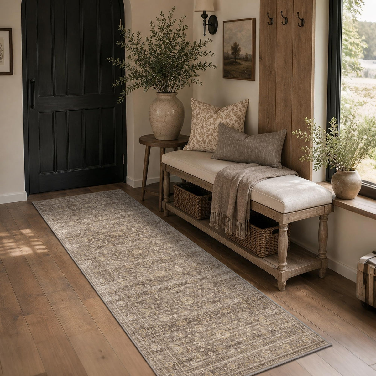 JOOJA 6x9 Brown Vintage Boho Washable Area Rug, Soft Low Pile Floor Carpet